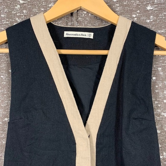 Abercrombie & Fitch Linen Blend Vest Black/Tan Minimalist Chic Women's XXS - Picture 2 of 9